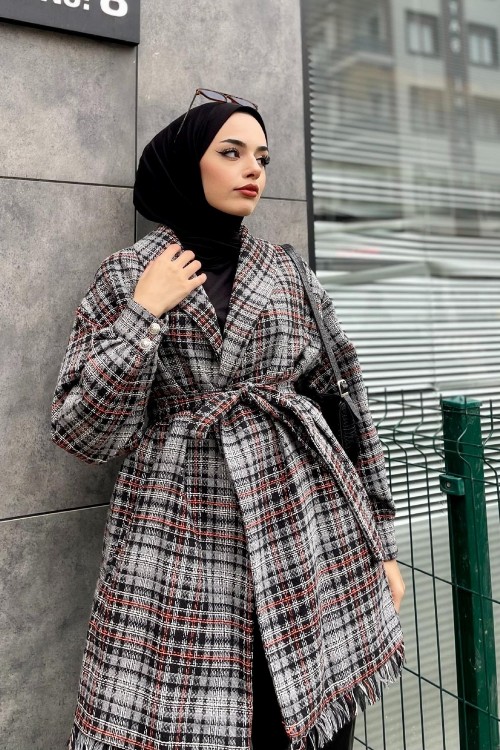 Pötikare Saçaklı Kaban Gri