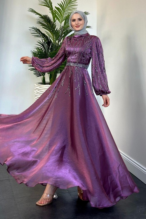 Rabelia Taşlı Abiye Gül Kurusu