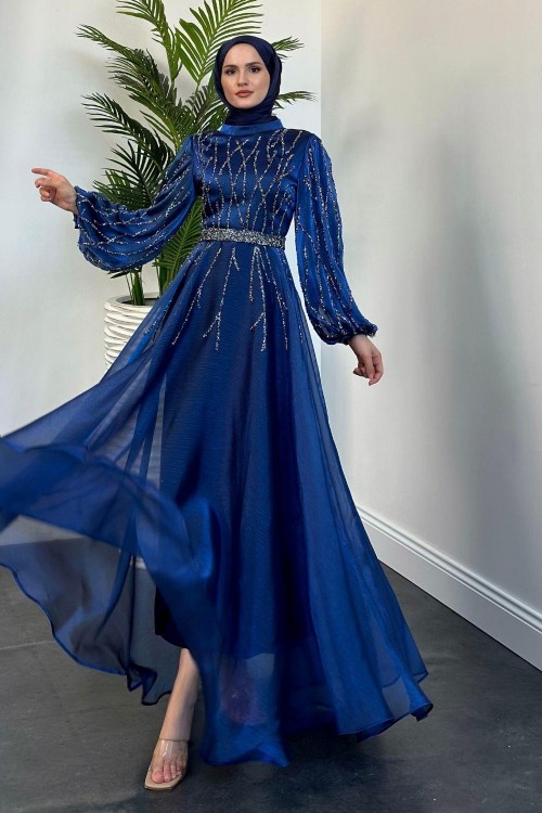 Rabelia Taşlı Abiye Lacivert