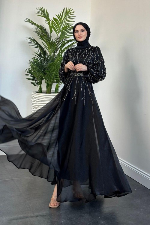 Rabelia Taşlı Abiye Siyah 