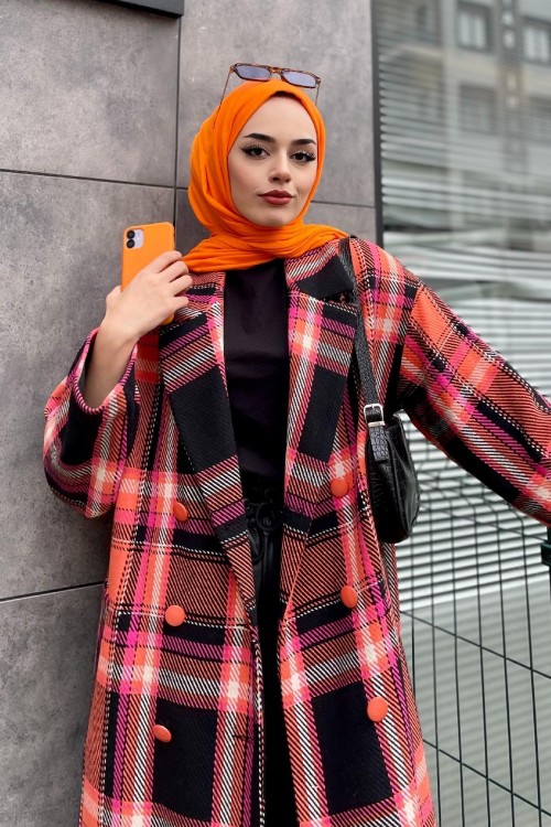 Raptiyeli Ekose Kaban Turuncu