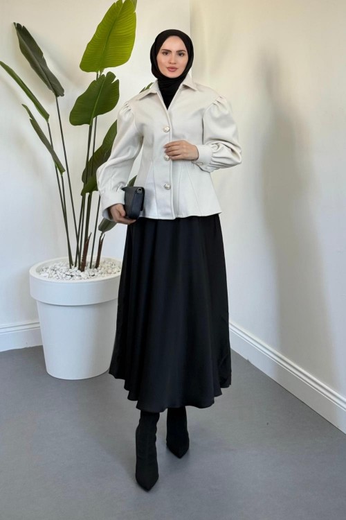 Ravnor Balon Kol Kaşe Ceket Krem