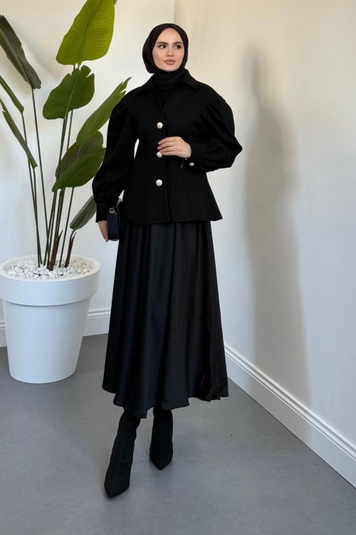 Ravnor Balon Kol Kaşe Ceket Siyah