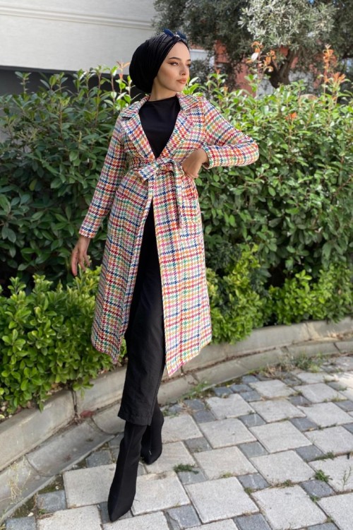 Renkli Ekose Kaban Beyaz