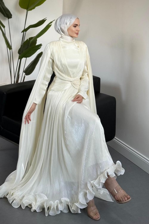 Rienne Pelerinli Pliseli Jan Jan Abiye Ekru