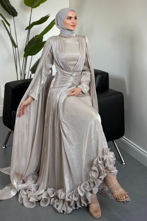 Rienne Pelerinli Pliseli Jan Jan Abiye Taş