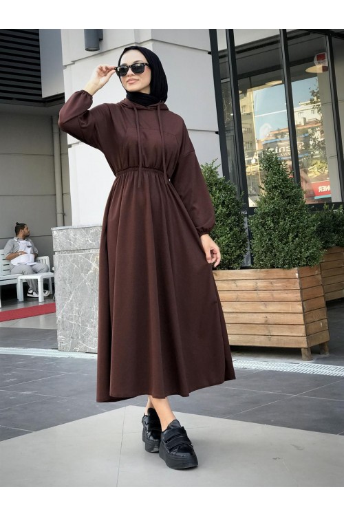 Rio Önü Cepli Elbise Kahverengi