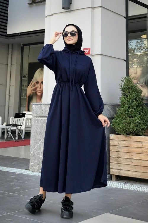 Rio Önü Cepli Elbise Lacivert