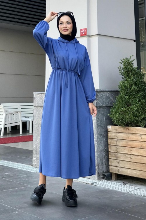Rio Önü Cepli Elbise Mavi
