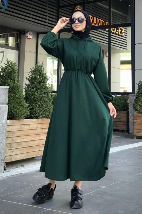 Rio Önü Cepli Elbise Zümrüt