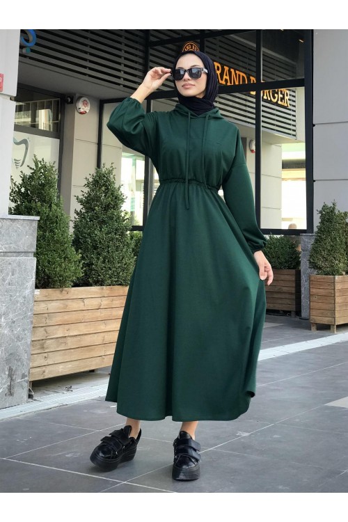 Rio Önü Cepli Elbise Zümrüt