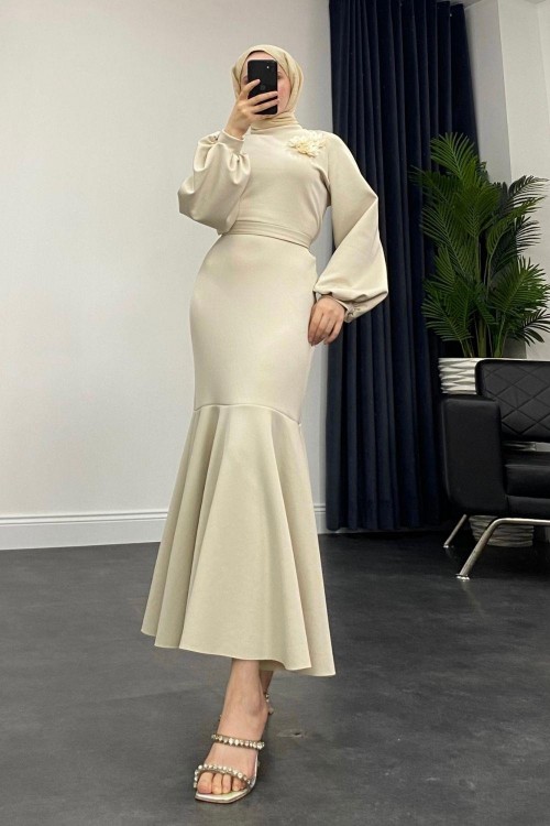 Rosalie Scuba Elbise Krem