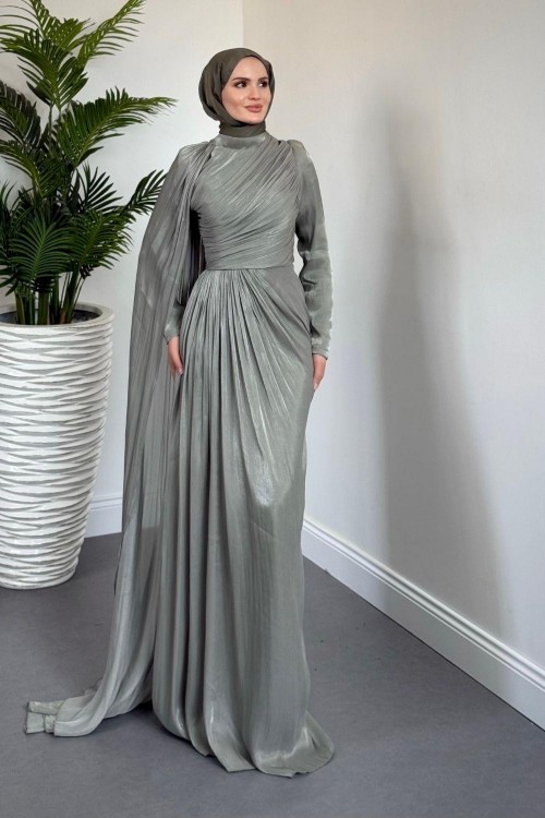 Rosalinne Tek Omuz Pelerinli Drapeli Jan Jan Abiye Çağla Yeşili