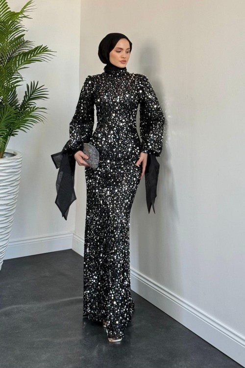 Rosella Pul Payet Kolları Fiyonk Abiye Gri