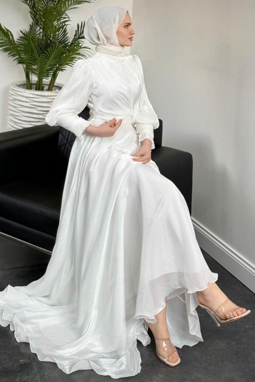 Rovena Yandan Bağlamalı Abiye Beyaz