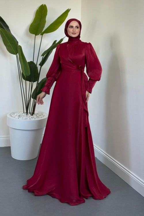 Rovena Yandan Bağlamalı Abiye Bordo