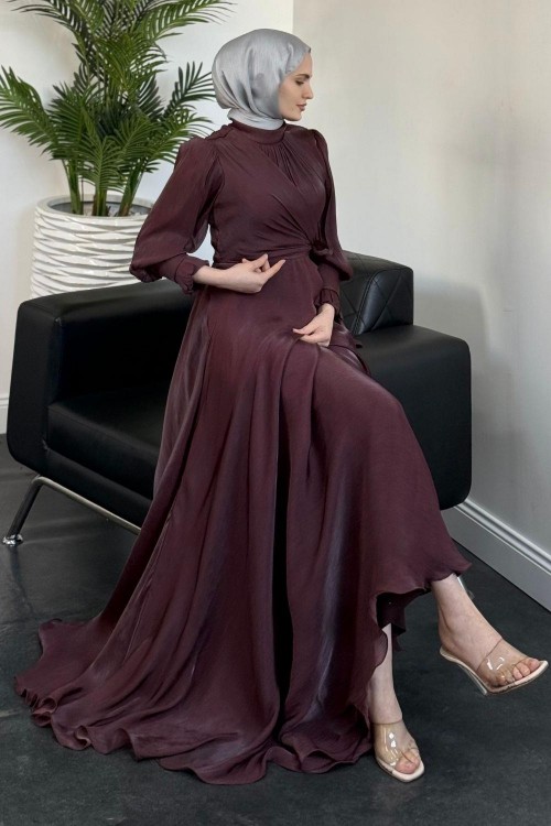 Rovena Yandan Bağlamalı Abiye Kahverengi