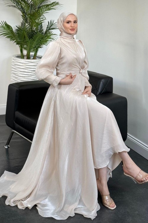 Rovena Yandan Bağlamalı Abiye Krem