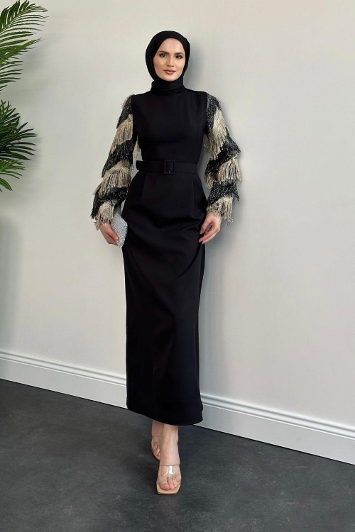 Rozz Kolları Püskül Detay Abiye Gold