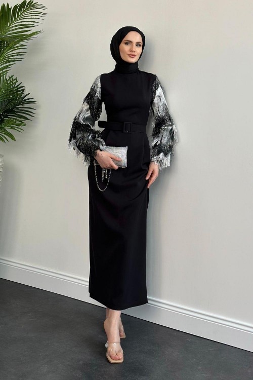 Rozz Kolları Püskül Detay Abiye Gri