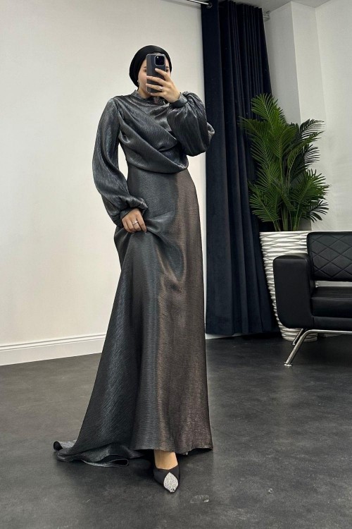 Sadem Volanlı Kuyruklu Janjan Abiye Siyah