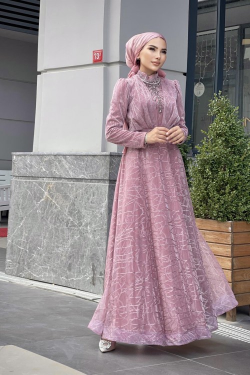 Şahmaran Önü Taşlı Abiye Pudra