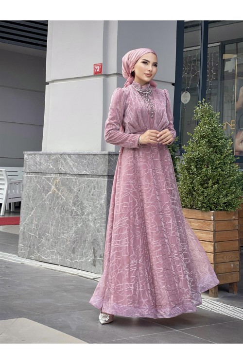 Şahmaran Önü Taşlı Abiye Pudra