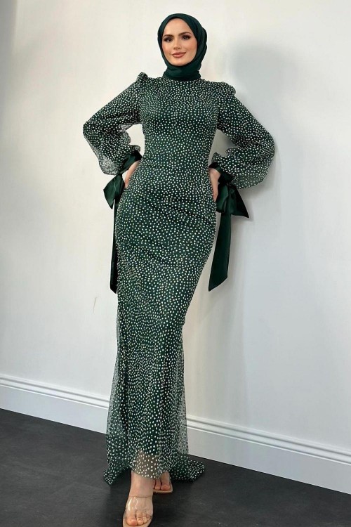 Sakura Simli Balık Abiye Zümrüt