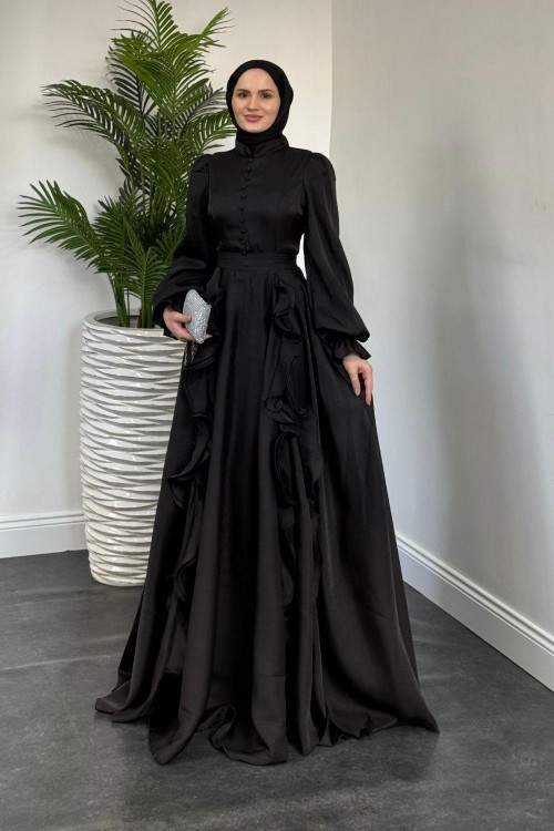 Samira Fırfırlı Janjan Abiye Siyah