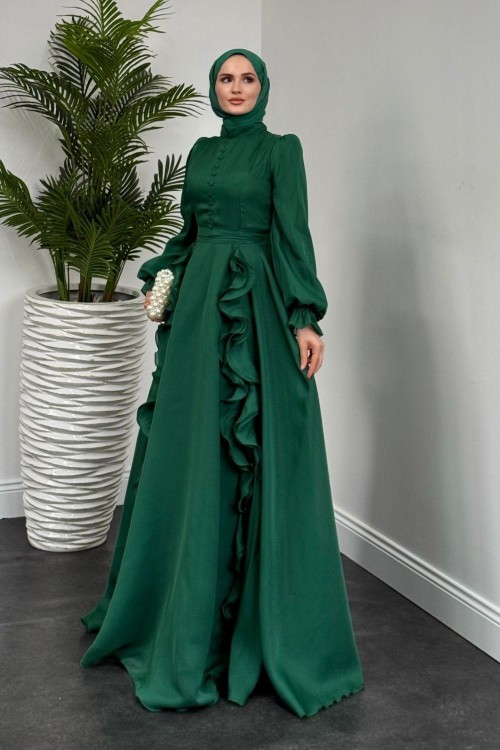 Samira Fırfırlı Janjan Abiye Zümrüt