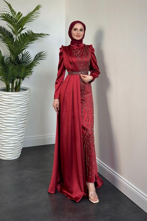 Sante Taş Detay Abiye Bordo