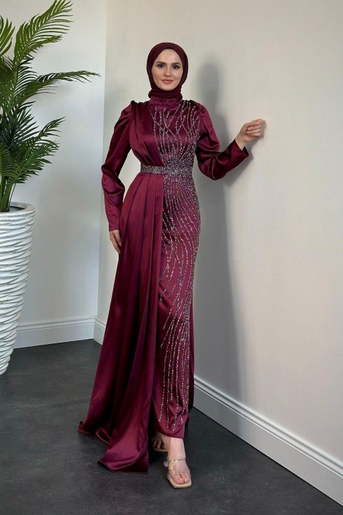 Sante Taş Detay Abiye Mürdüm