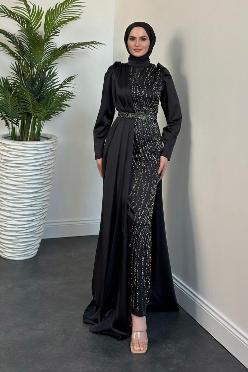 Sante Taş Detay Abiye Siyah 