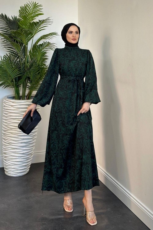Santino Balon Kol Elbise Zümrüt