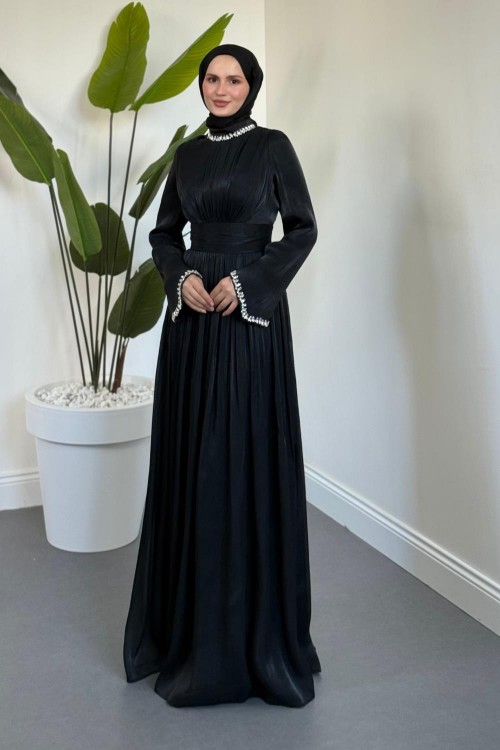 Saoris Boynu Kolu Taşlı Jan Jan Abiye Siyah