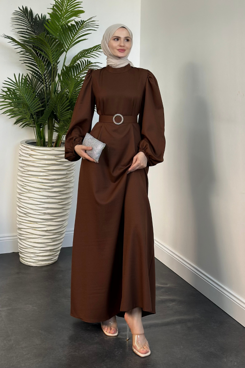 Sarah Kemerlı Elbise Kahverengi