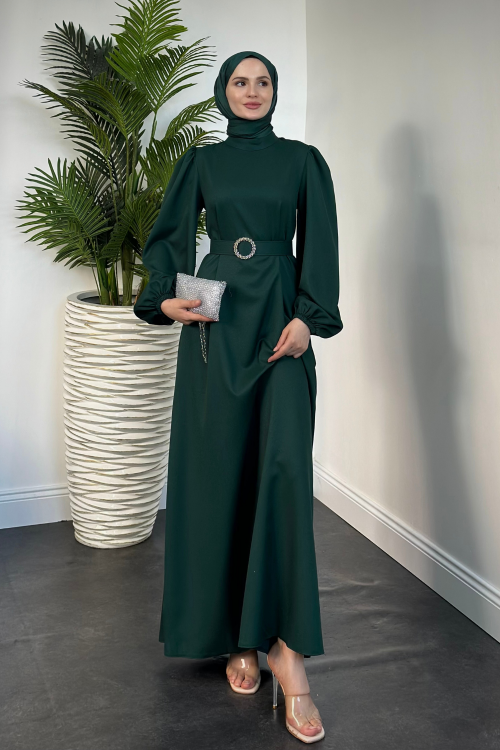 Sarah Kemerlı Elbise Zümrüt