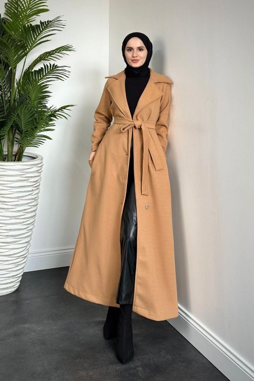 Savanna Astarlı Tam Boy Kaşe Kaban Camel