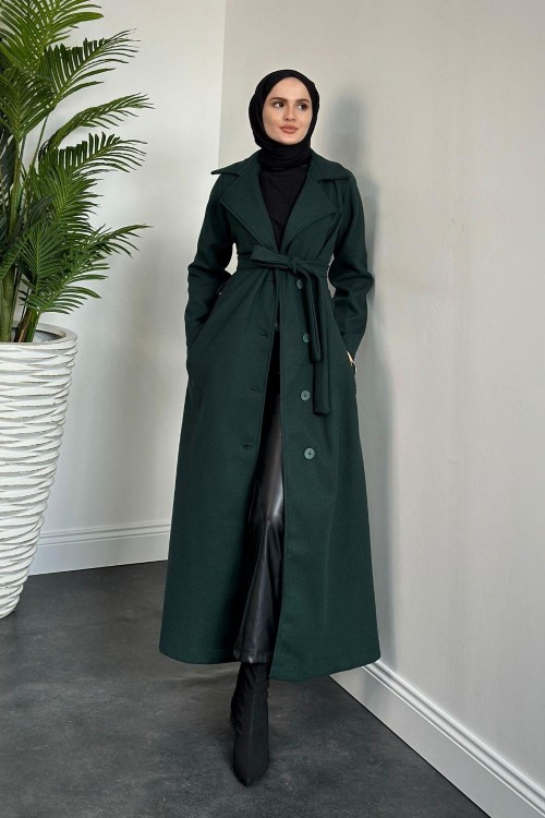 Savanna Astarlı Tam Boy Kaşe Kaban Zümrüt