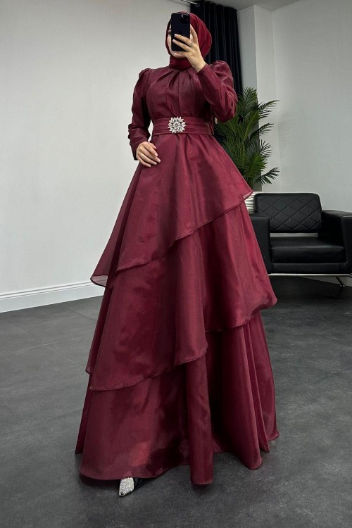 Şazeli Taş Tokalı Abiye Bordo