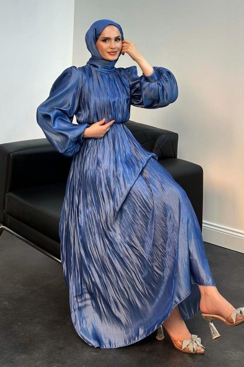 Seda Janjan Plise Abiye İndigo