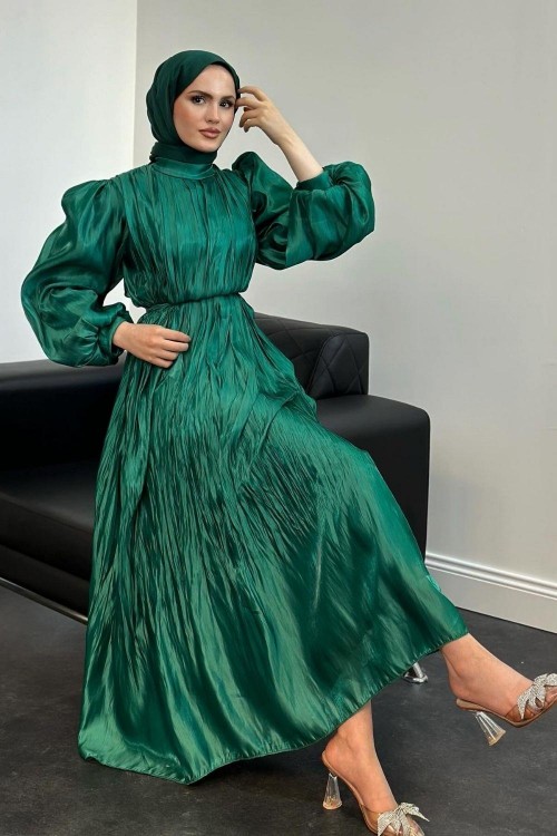 Seda Janjan Plise Abiye Zümrüt