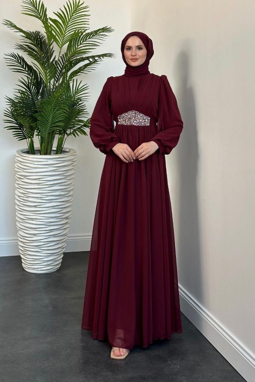 Sella Bel Taş Korse Abiye Vişne Çürüğü