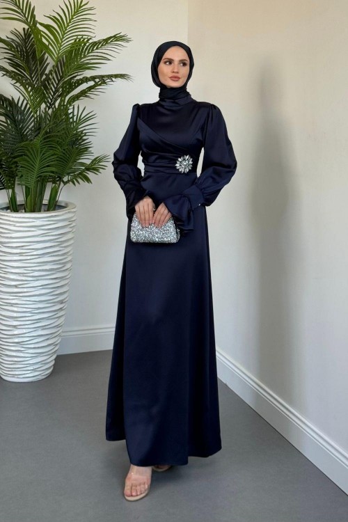 Senoria Yandan Taşlı Abiye Lacivert