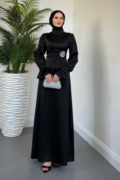 Senoria Yandan Taşlı Abiye Siyah