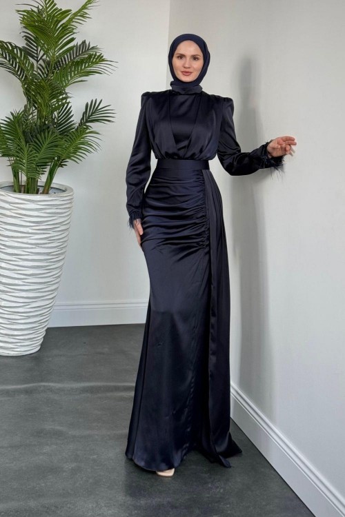 Senra Yandan Pelerinli Abiye Lacivert