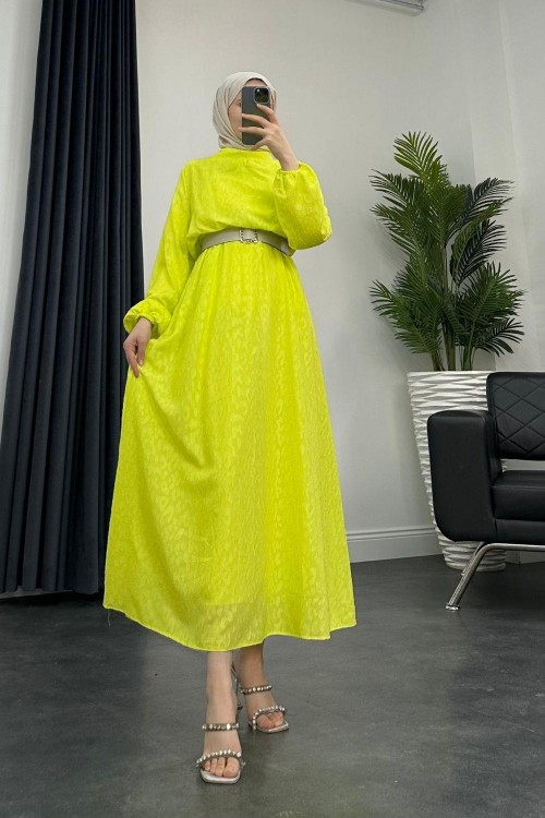 Serena Balon Kol Kemerlı Elbise Sarı