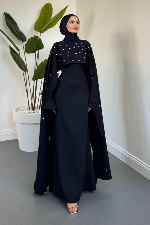 Serenya Pelerini Taşlı Abiye Lacivert