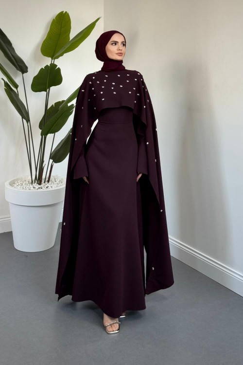 Serenya Pelerini Taşlı Abiye Mürdüm