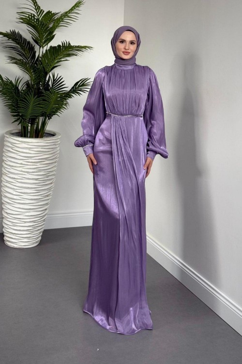 Shay Beli Ve Kolu Baget Taşlı Abiye Janjan  Abiye Lila